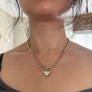 Vintage 90s silver tone reversible heart crystal pendant necklace